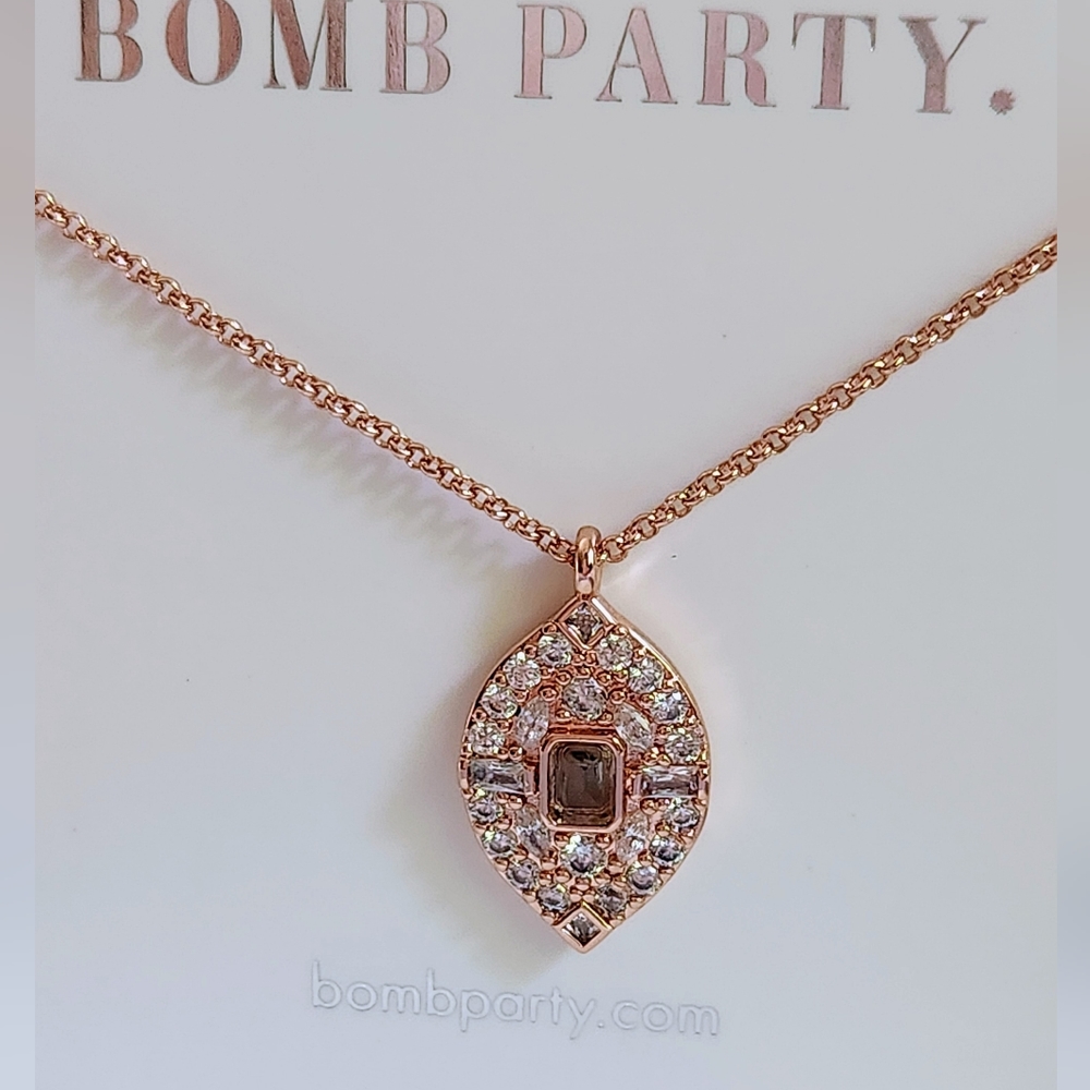 NWT Bomb Party "You Have the Power" Smokey Spinel Rose Gold Plated Necklace